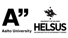 Logo collage with black Aalto University, University of Helsinki and Helsinki institute of sustainability science logos.