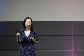 Anna Li pitching at the Creative Demo Day event