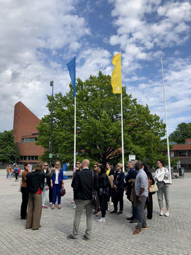 Aalto University Erasmus+ Staff Training participants standing outdoors at the campus.