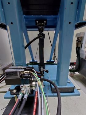 Cylinder stiffness testing equipment at the Fluid Power Laboratory.