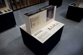 Exhibition box of the Helsinki Biochar Project on display in Väre