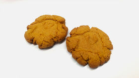 White background: Two biscuits with a bird head shape stamped on them