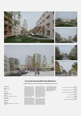Thesis poster showcasing buildings with trees between them