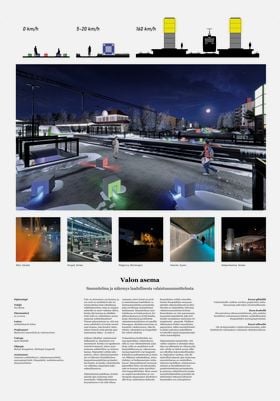 Thesis poster showcasing lighting planning for a train station