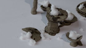 Clay pieces topped with snow