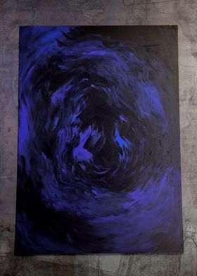 Abstract blue-purepleish painting on black paper