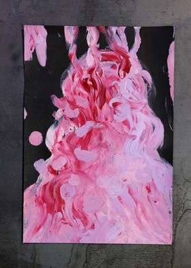 Abstract pink, red, violet painting on black paper