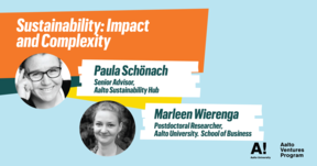 Sustainability: Impact and Complexity event banner with pictures of event hosts Paula Schönach and Marleen Wierenga