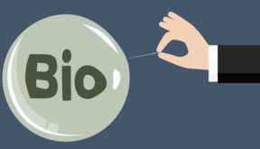 Illustration of hand holding a pin on a bubble labeled bio