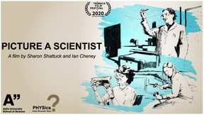 A graphic showing three female researchers featured in the documentary PICTURE A SCIENTIST
