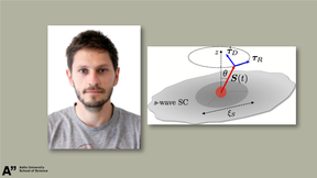 Photo showing researcher Mircea Trif and a graphic showing s wave superconductivity