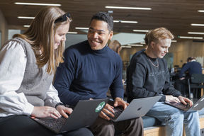 Opiskelijat kannettavien tietokoneiden äärellä. Kuva: Ari Toivonen
