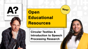 Title: Open Educational Resources. Subtitle: Circular Textiles & Introduction to Speech Processing Research. Pictures of Dr. Tom Backström and Dr. Natalia Moreira. (NEW)
