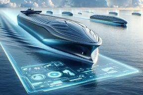 A futuristic fleet of autonomous ships.