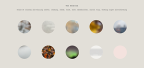 Interface of ”The Bedroom” website: Ten blurred circles of various colours on a beige background