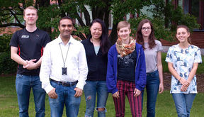 Fuel cell group researchers of New Energy Technologies Group at Aalto University (Left to right): Sami Jouttijärvi (Doctoral student), Dr. Muhammad Imran Asghar (Adjunct Professor), Monica Lin (Masters student), Riina Jokiranta (Masters student), Eleonora Hochreiner (Masters student) and Julie Tavernier (Masters student). Photo: Alpi Rimppi.