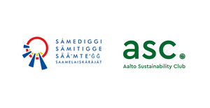 Sami parliament logo and Aalto Sustainability logo side by side