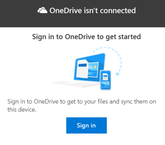 2. Klikkaa OneDrive pilveä. Seuraavassa ikkunassa klikkaaSign in. 