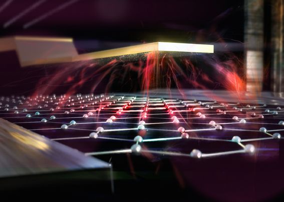 Artistic image of a graphene bolometer controlled by electric field. Credit: Heikka Valja.