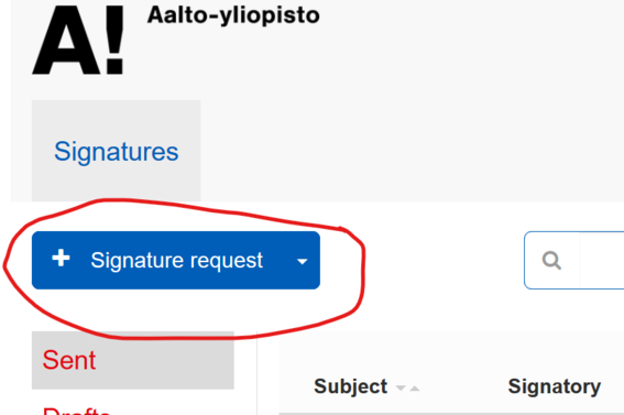 Initiate the process by selecting Signature Request