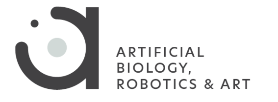 Logo for ABRA consisting of a grey a-shaped logo and the text ARTIFICIAL BIOLOGY, ROBOTICS & ART