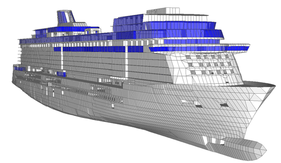 A digital model of a passenger ship