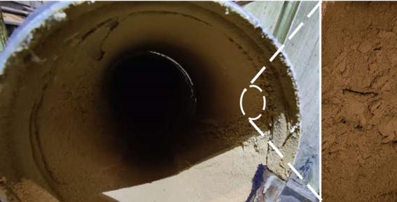 Pitch deposits in the bleach plant process pipe