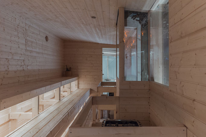 Rooftop Sauna Interior by Aalto in the middle of London
