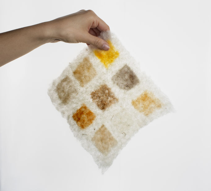 a square shaped sheet of wool with nine coloured squares in it