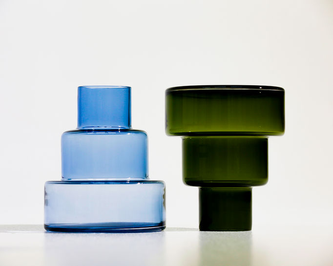 Blue and smoke grey glass vases
