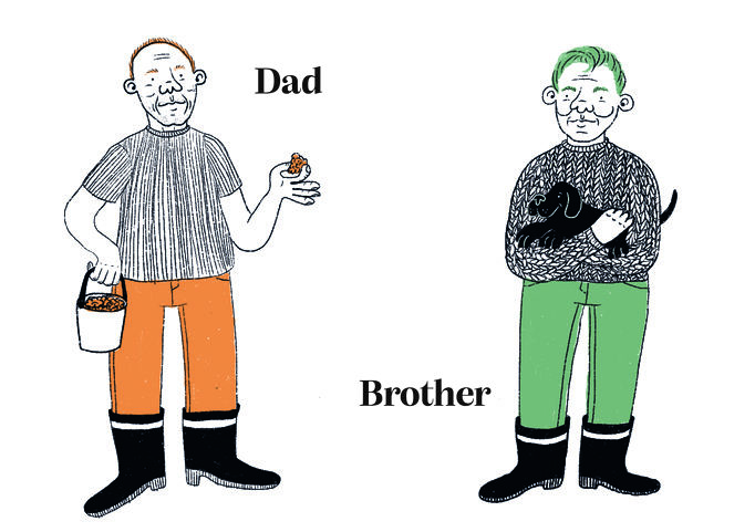 an illustrated image of dad and brother characters