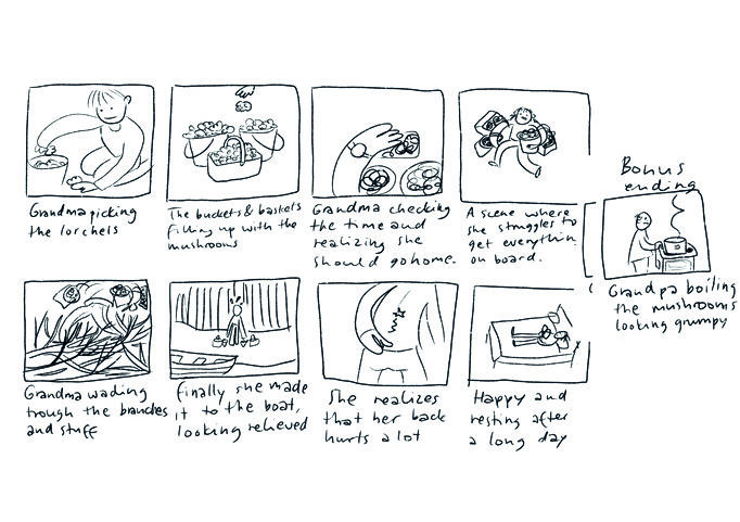 an illustrated storyboard of grandma's story