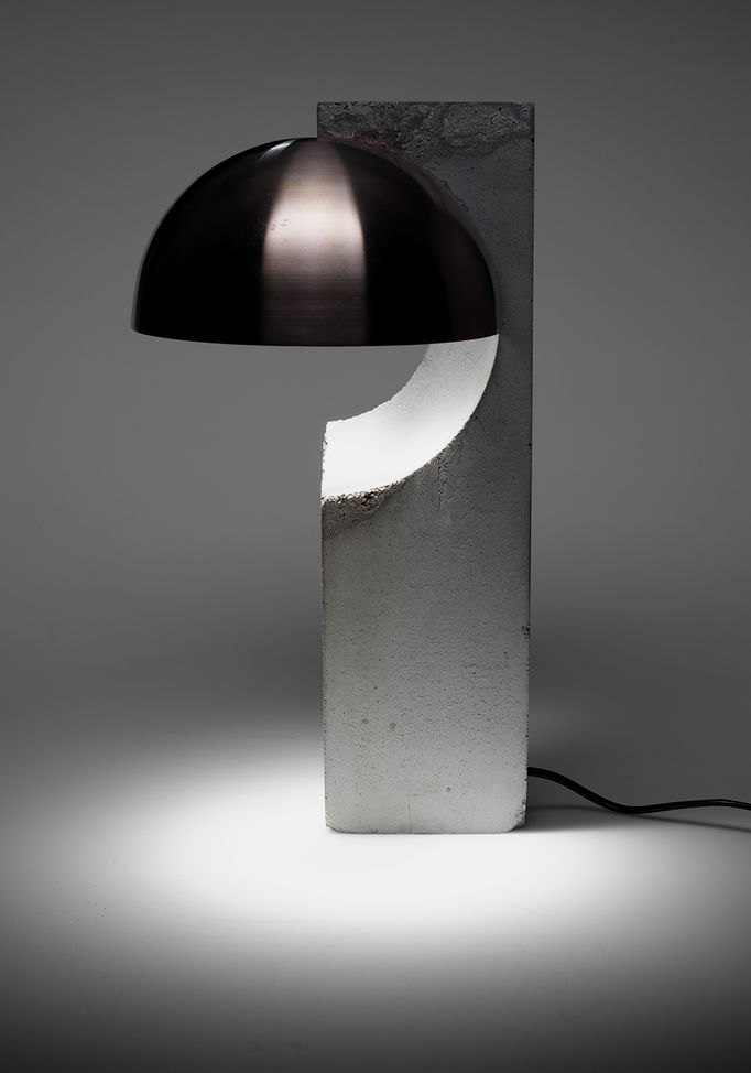 half ball shaped lamp made of concrete 