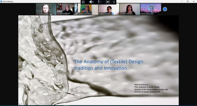 Presentation by Delia Dumitrescu about design qualities. Screenshot by Aalto University, Giulnara Launonen