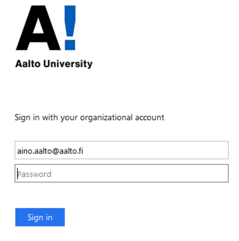 4. Seuraavassa Aalto-kirjautumisikkunassa kirjoita Aalto-salasanasi salasanakenttään. 