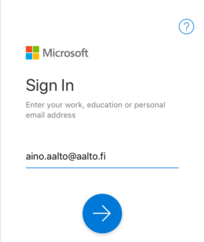 1. Avaa OneDrive. 2. Kirjoita Aalto-sähköpostiosoitteesi.