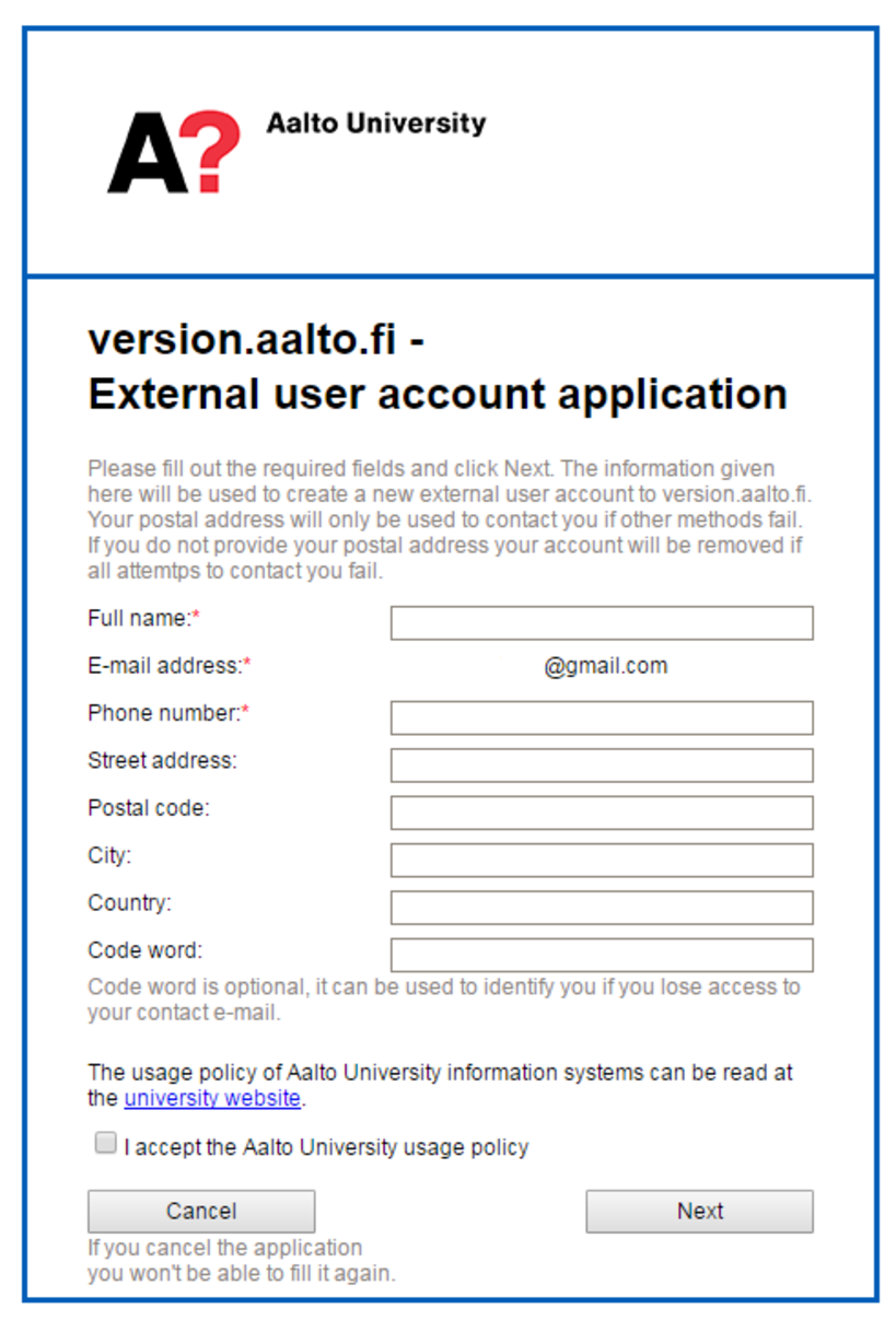 user account application