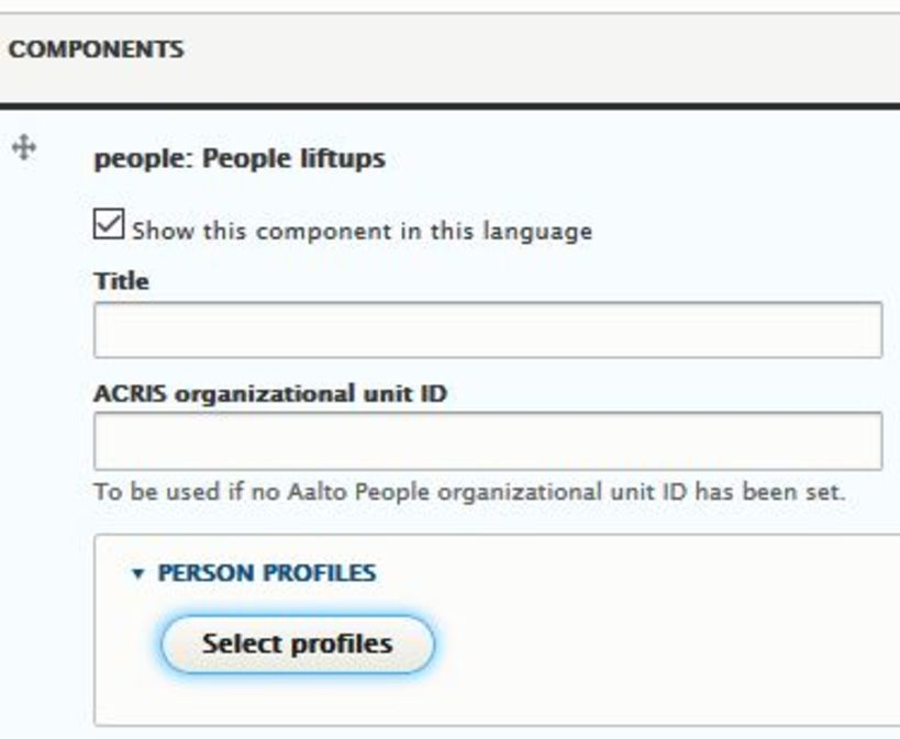 Screenshot showing the select profiles -button at aalto.fi