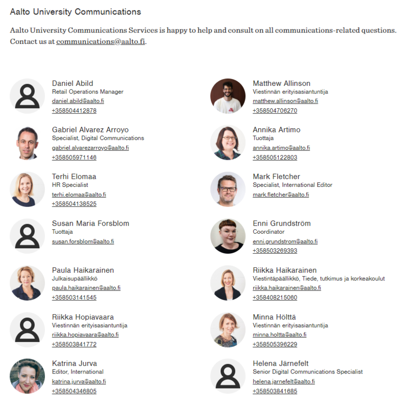 List of department personnel in aalto.fi