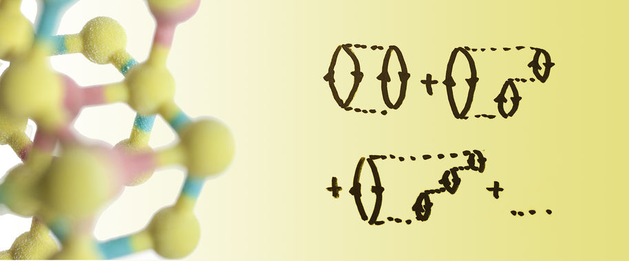Graphic showing chemical structures in 3D and drawn on yellow background