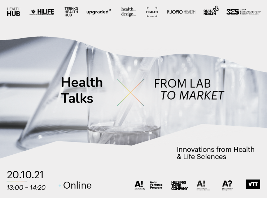 Decorational banner with the text "Health talks X From Lab to Market - Innovations from Health & Life Sciences"