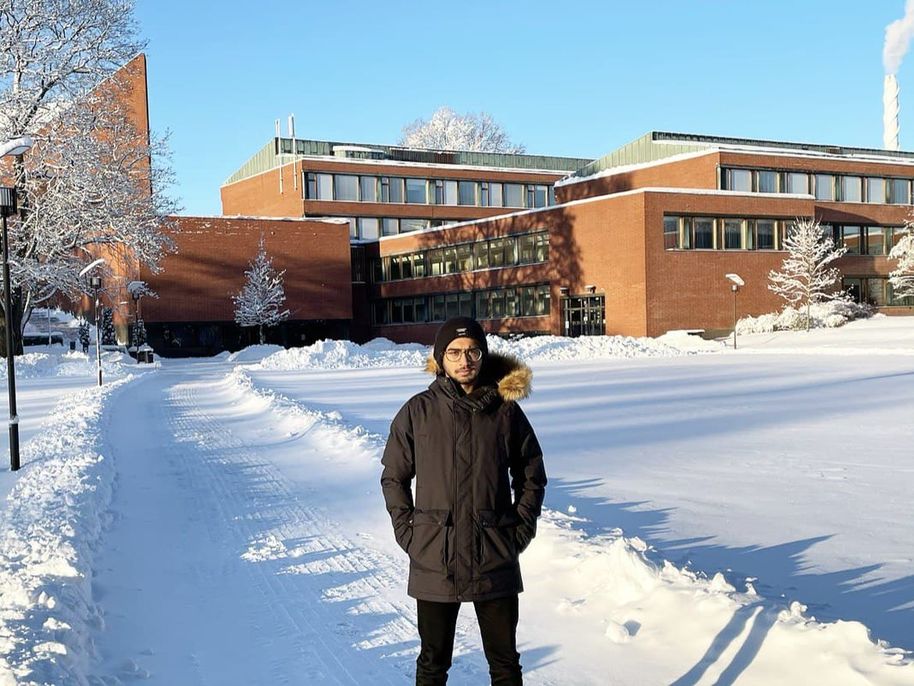 Student Arsam Ali at the Aalto University campus in Otaniemi.