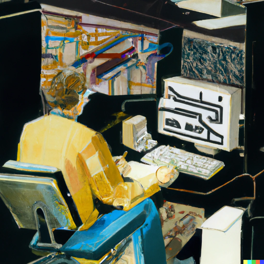 Image generated from DALL-E 2 using text "A picture of a scientist working on the design of artificial intelligence"