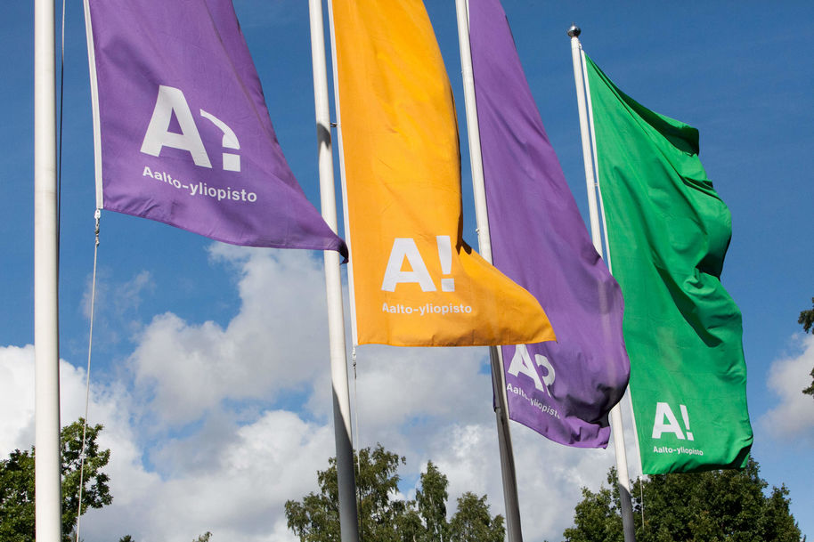 Aalto flags against the blue sky