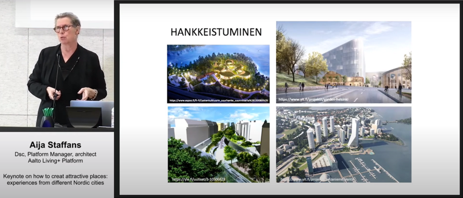 Screenshot of Aija Staffans' presentation on trends in Nordic urban planning, at Nordic CityMaking Week.
