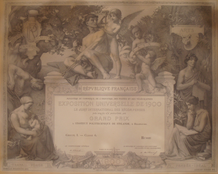 Diplomi Pariisin maailmannäyttelystä vuodelta 1900.