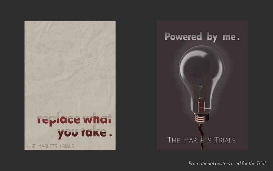 two posters about the project The Harlets Trials