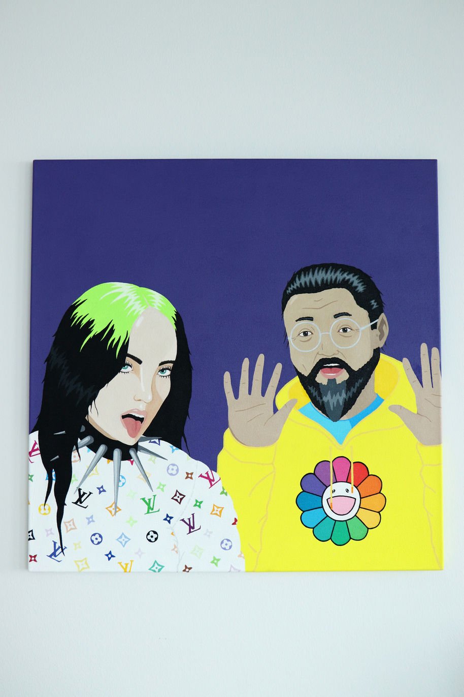 a painting of Billie Eilish and Takashi Murakami