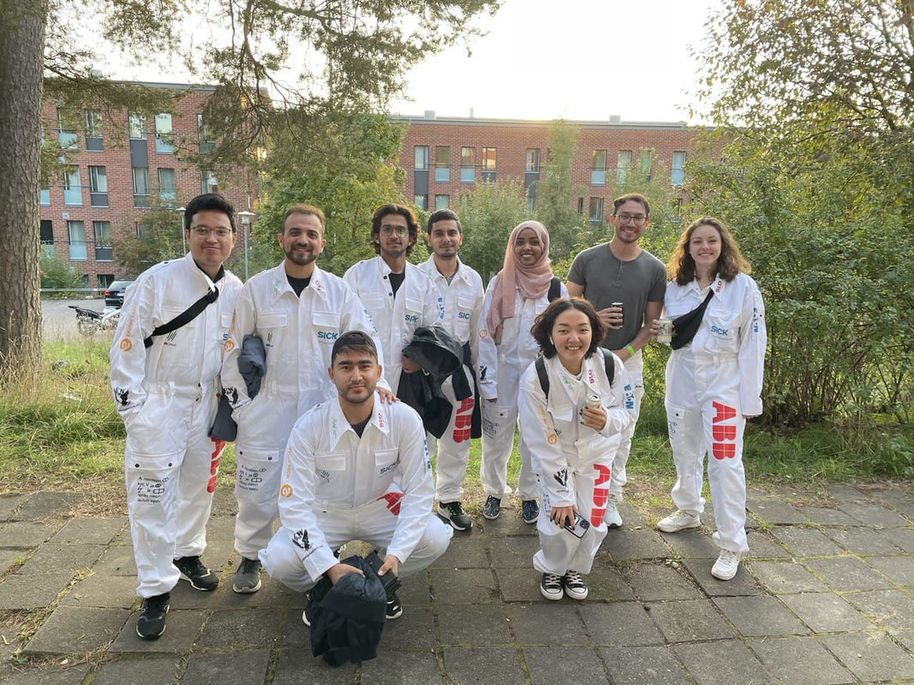 Student Arsam Ali with his friends at the Aalto campus