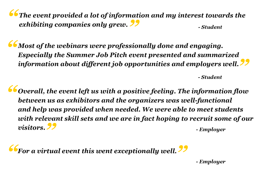 comments about the virtual expo from students and employers
